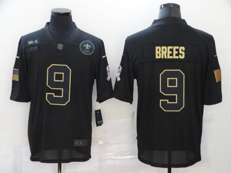 Nike Saints 9 Drew Brees 2020 Black Salute To Service Limited Men Jersey