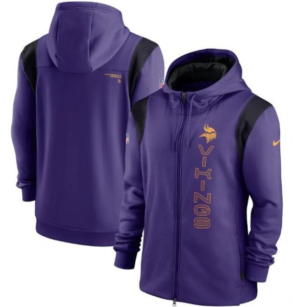Men's Minnesota Vikings 2021 Purple Sideline Team Performance Full-Zip Hoodie