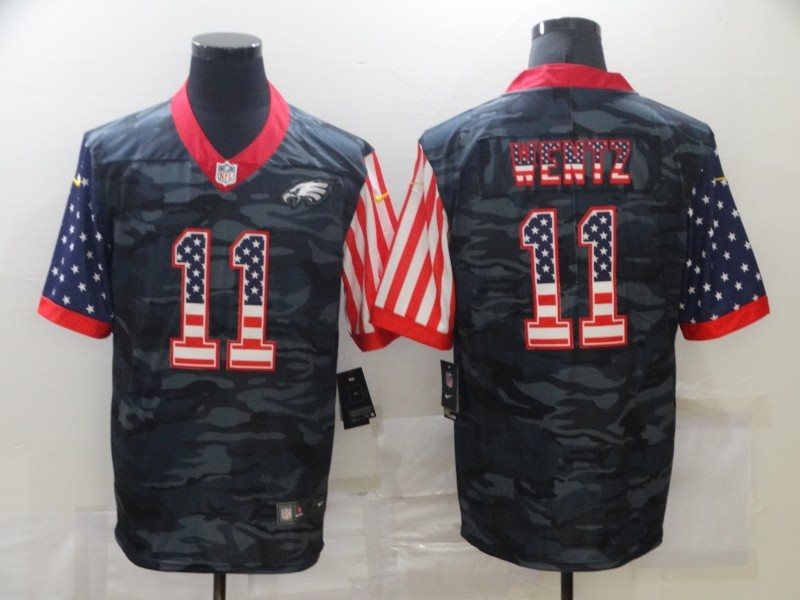 Nike Eagles 11 Carson Wentz Black Camo USA Flag Limited Men Jersey