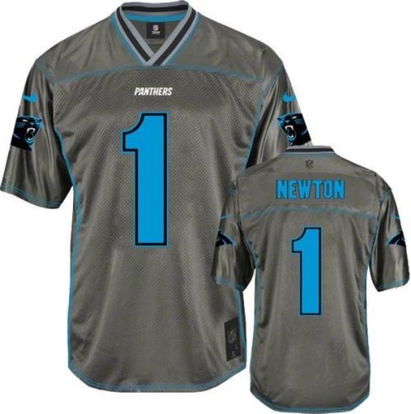 Authentic Nike Panthers No.1 Cam Newton Grey Youth Stitched Football Elite Vapor Jersey