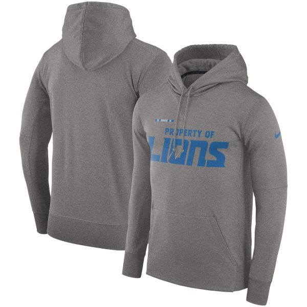 Nike Detroit Lions Heather Gray Sideline Property Of Performance Pullover Men Hoodie