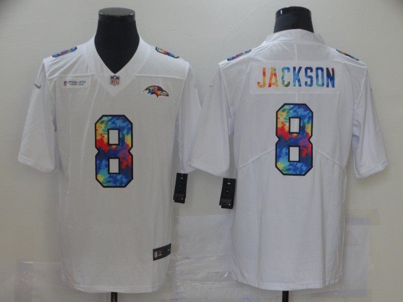 Nike Ravens 8 Lamar Jackson Rainbow White Vapor Limited Men Jersey