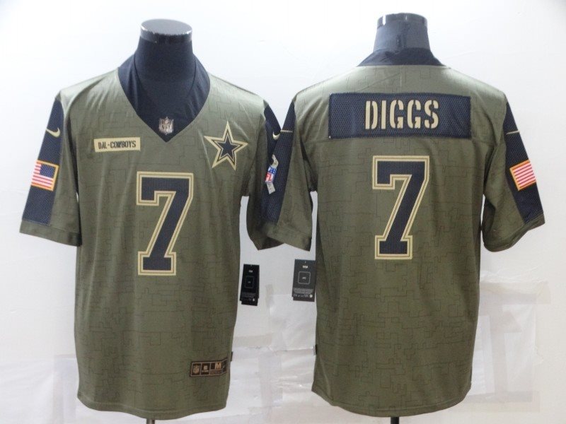 Nike Cowboys 7 Trevon Diggs 2021 Olive Salute To Service Limited Men Jersey