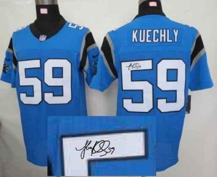 Authentic Nike Panthers No.59 Luke Kuechly Blue Alternate Adult Stitched Football Elite Autographed Jersey