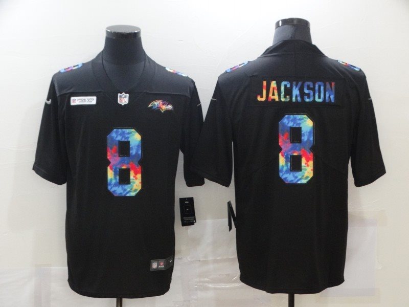 Nike Ravens 8 Lamar Jackson Rainbow Black Limited Men Jersey