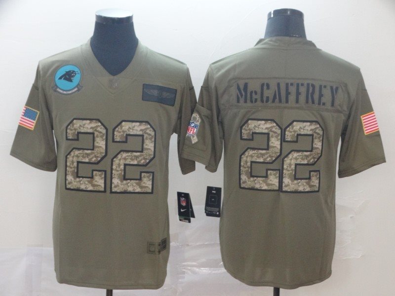 Nike Panthers 22 Christian McCaffrey 2019 Olive Camo Salute To Service Limited Men Jersey