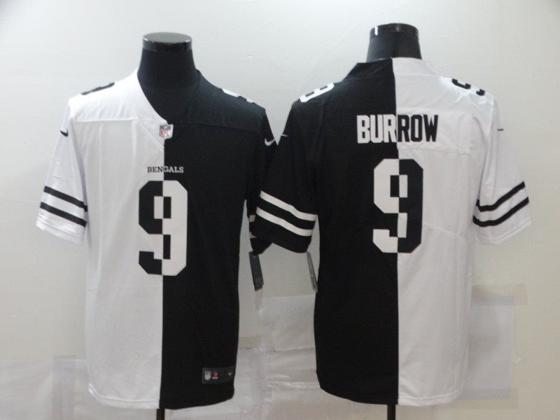 Nike Bengals 9 Joe Burrow Black And White Split Vapor Limited Men Jersey