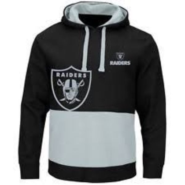 NFL Oakland Raiders Black and Gray Split All Stitched Hooded Sweatshirt