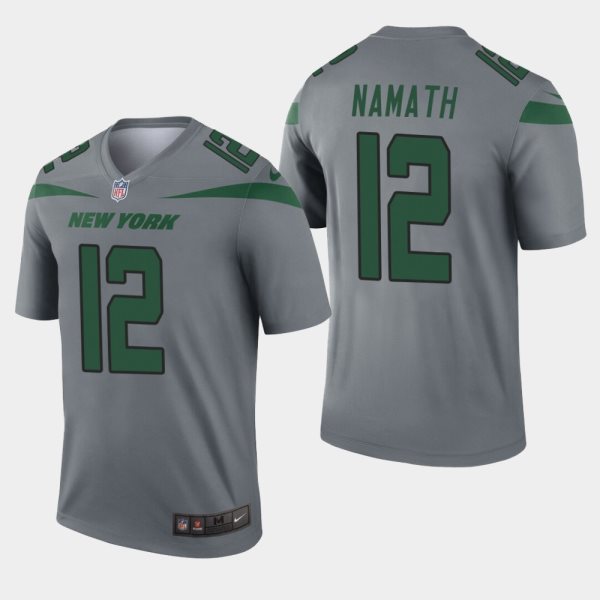 Nike Jets 12 Joe Namath Grey Inverted Legend Men Jersey