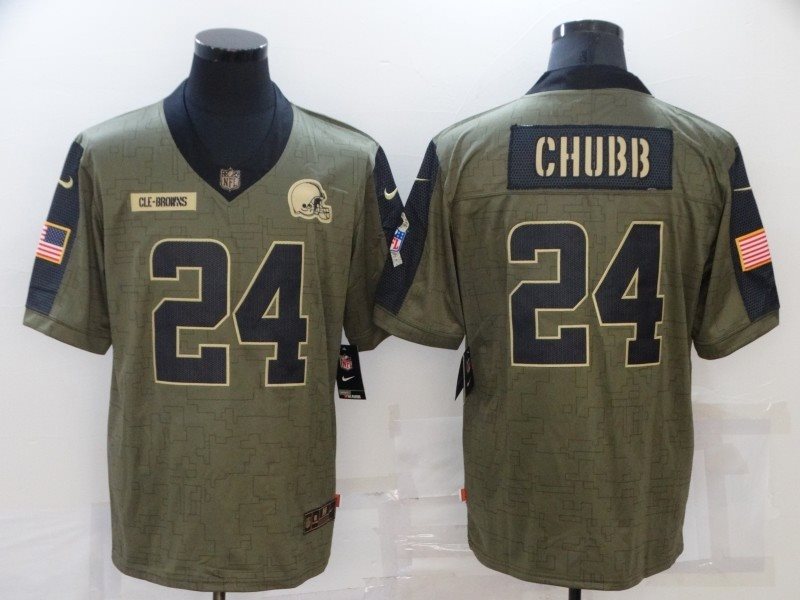 Nike Cleveland Browns 24 Nick Chubb 2021 Olive Salute To Service Limited Men Jersey