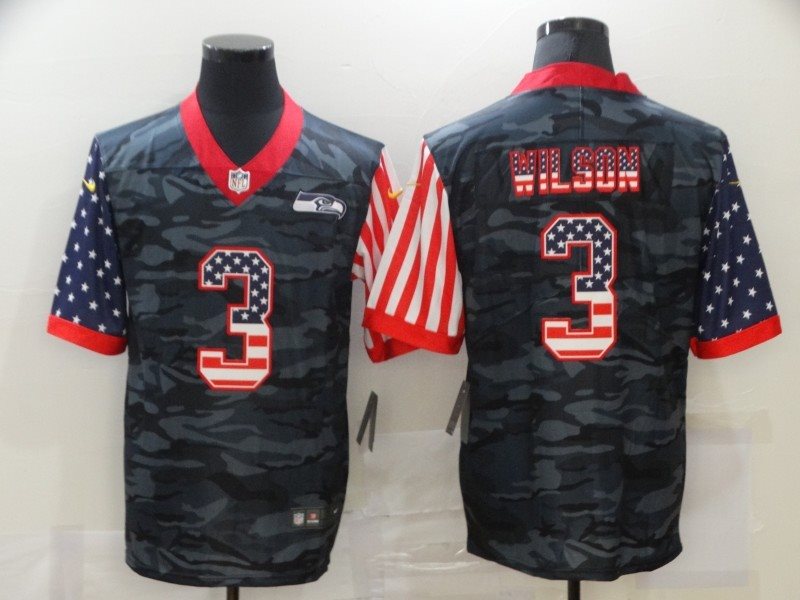 Nike Seahawks 3 Russell Wilson 2020 Camo USA Flag Limited Men Jersey
