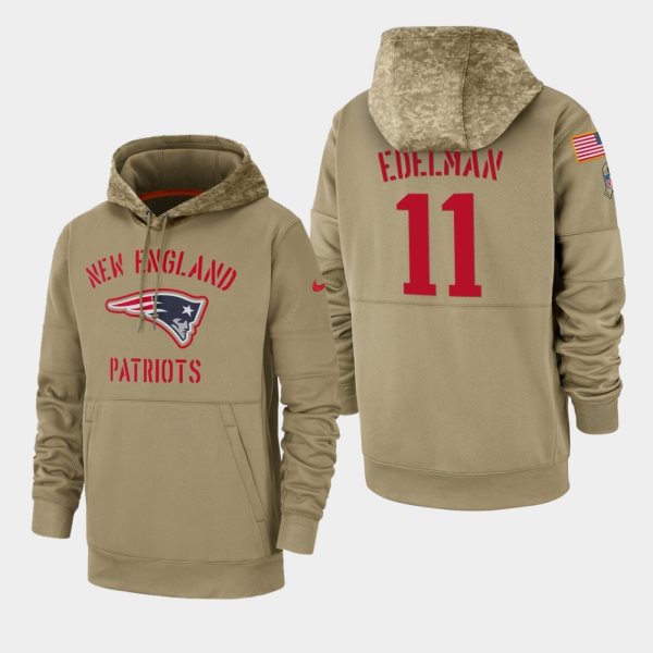 Nike Patriots 11 Julian Edelman Tan 2019 Salute To Service Sideline Therma Pullover Hoodie