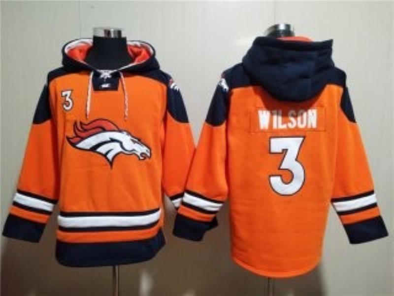 NFL Broncos 3 Russell Wilson Orange Ageless Must-Have Lace-Up Pullover Hoodie
