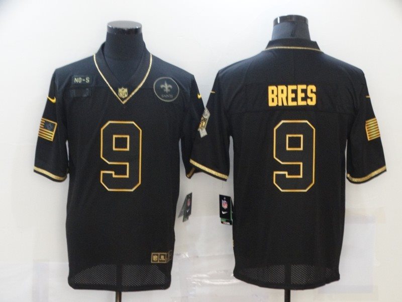 Nike Saints 9 Drew Brees 2020 Black Gold Salute To Service Limited Men Jersey