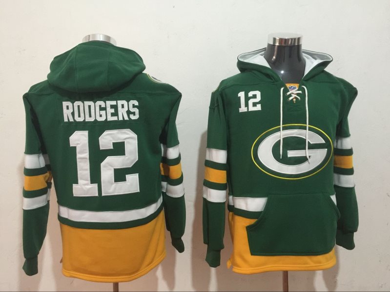 Green Bay Packers 12 Aaron Rodgers Green All Stitched Hooded Men Sweatshirt