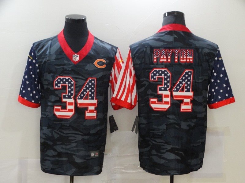 Nike Bears 34 Walter Payton 2020 Camo USA Flag Limited Men Jersey