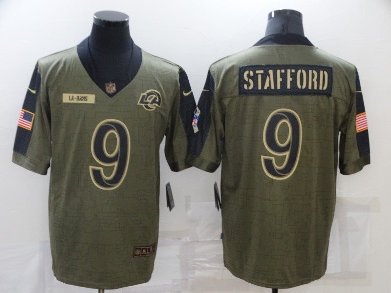 Nike Los Angeles Rams 9 Matthew Stafford 2021 Olive Salute To Service Limited Men Jersey