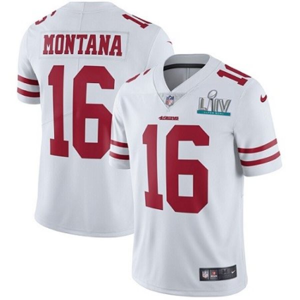 Nike 49ers 16 Joe Montana White Super Bowl LIV Vapor Untouchable Limited Men Jersey
