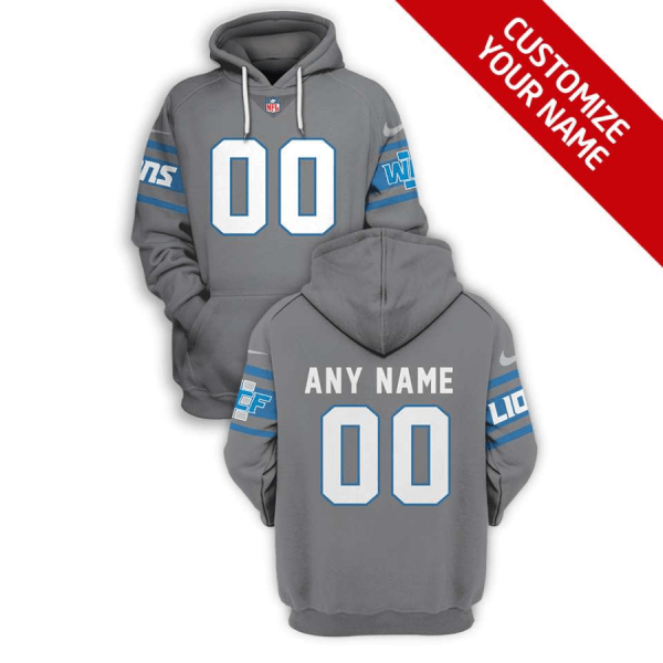 NFL Lions Customized Grey 2021 Stitched New Hoodie