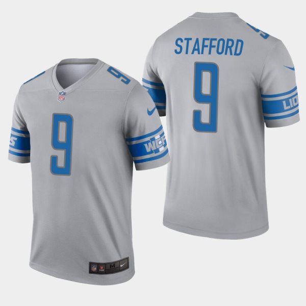 Nike Lions 9 Matthew Stafford Grey Inverted Legend Men Jersey