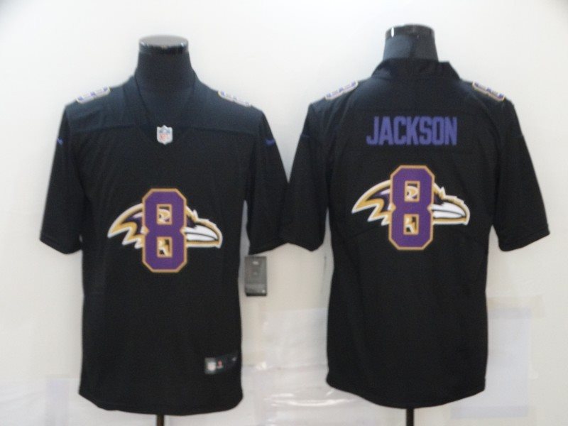 Nike Ravens 8 Lamar Jackson Black Shadow Logo Limited Men Jersey