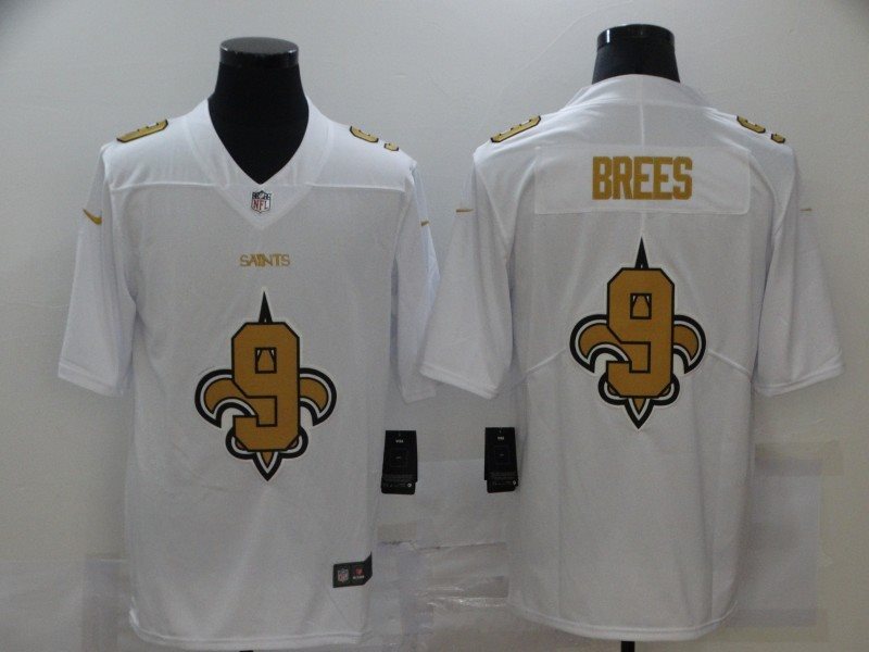 Nike Saints 9 Drew Brees white Shadow Logo Limited Men Jersey