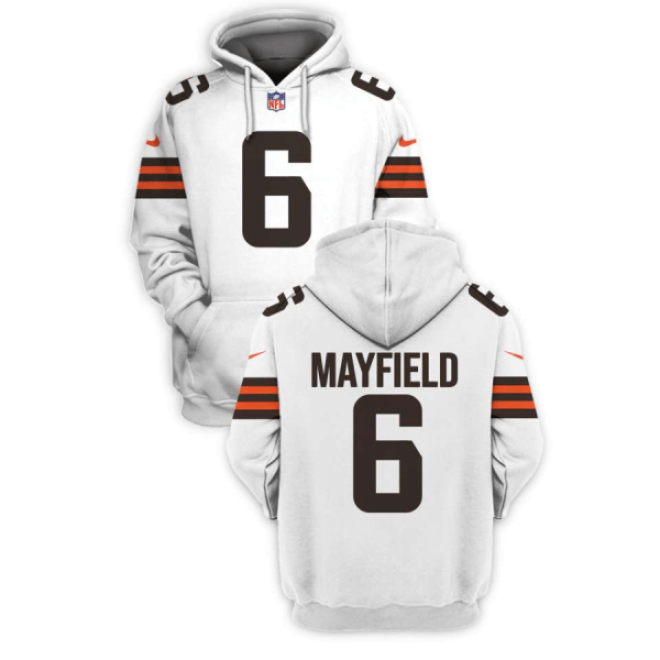 NFL Browns 6 Baker Mayfield White 2021 Stitched New Hoodie