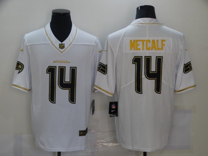 Nike Seahawks 14 D.K. Metcalf White Gold Limited Men Jersey