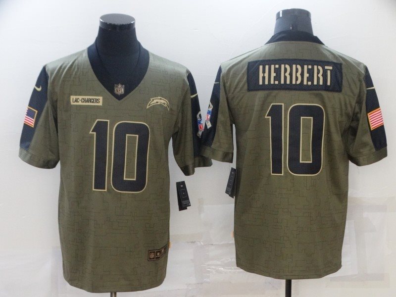 Nike Los Angeles Chargers 10 Justin Herbert 2021 Olive Salute To Service Limited Men Jersey