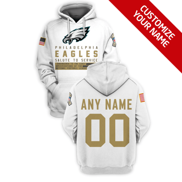 NFL Eagles Customized White Gold 2021 Stitched New Hoodie