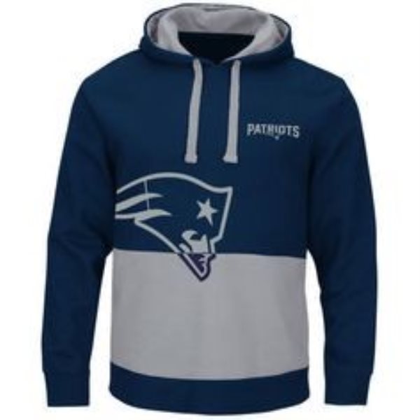 NFL New England Patriots Navy and Gray Split All Stitched Hooded Sweatshirt