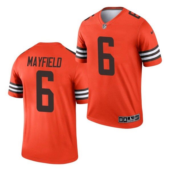 Nike Browns 6 Baker Mayfield Orange Inverted Legend Limited Men Jersey