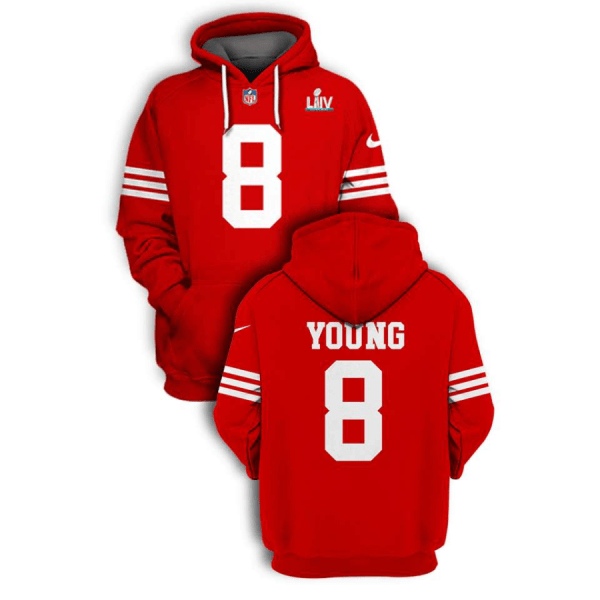 NFL 49ers 8 Steve Young Red Super Bowl LIV 2021 Stitched New Hoodie