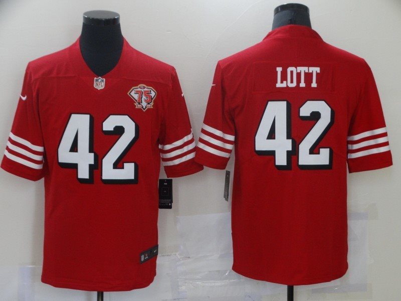 Nike 49ers 42 Ronnie Lott Red Vapor 75th Limited Men Jersey
