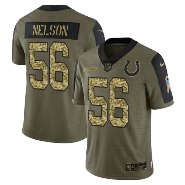 Nike Colts 56 Quenton Nelson 2021 Olive Camo Salute To Service Limited Men Jersey
