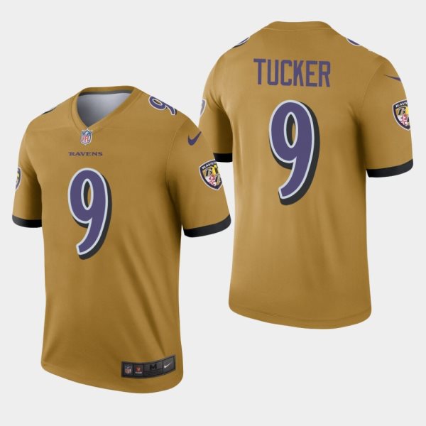 Nike Ravens 9 Justin Tucker Gold Inverted Legend Men Jersey