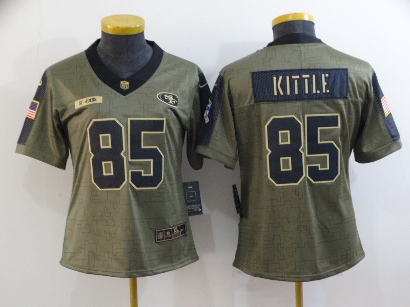 Nike 49ers 85 George Kittle 2021 Olive Salute To Service Limited Women Jersey