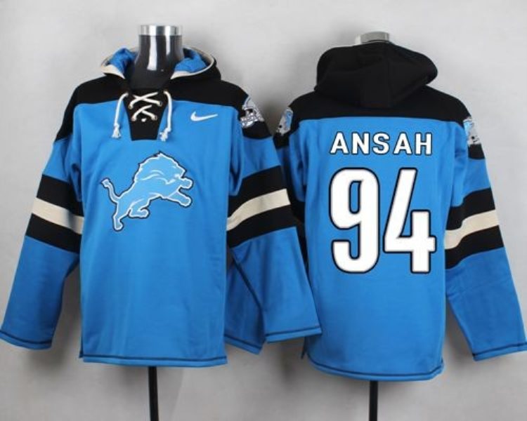 Nike Lions 94 Ziggy Ansah Blue Player Pullover NFL Sweatshirt Hoodie