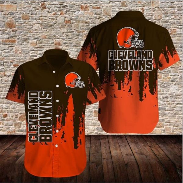 NFL Cleveland Browns Summer Casual Slim Button-Down Short Sleeve Shirt