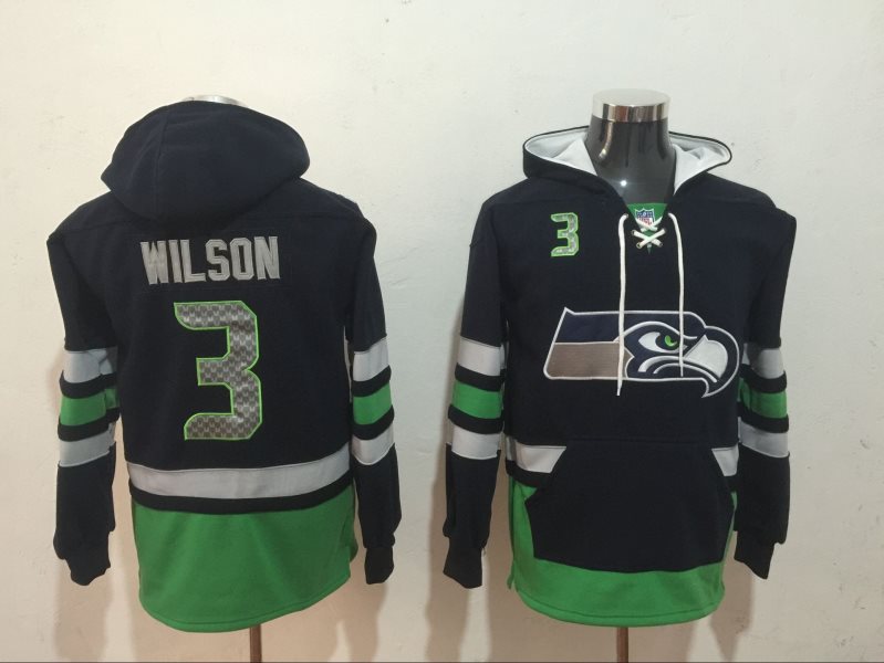 Seattle Seahawks 3 Russell Wilson Black All Stitched Hooded Men Sweatshirt