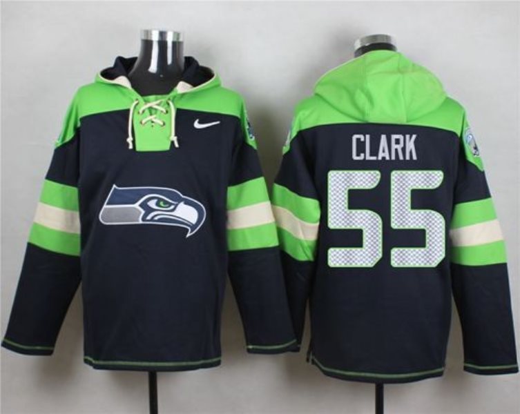 Nike Seahawks 55 Frank Clark Steel Blue Player Pullover NFL Hoodie Sweatshirt