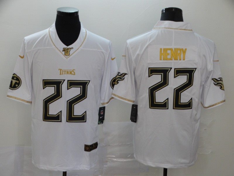 Nike Titans 22 Derrick Henry White Gold Limited Men Jersey