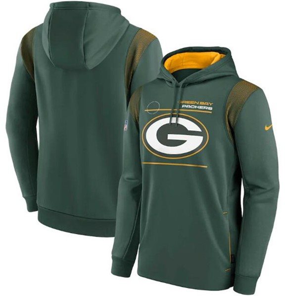Men's Green Bay Packers 2021 Green Sideline Logo Performance Pullover Hoodie