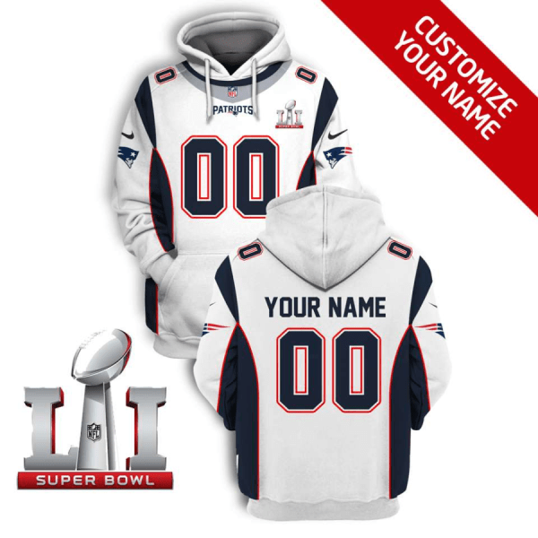 NFL Patriots Customized White Super Bowl LI 2021 Stitched New Hoodie