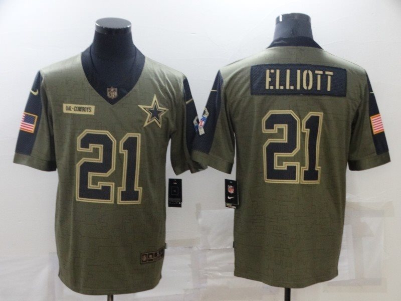 Nike Dallas Cowboys 21 Ezekiel Elliott 2021 Olive Salute To Service Limited Men Jersey