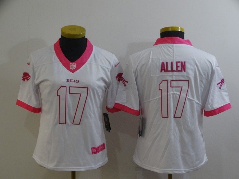 Nike Bills 17 Josh Allen White Pink Limited Women Jersey