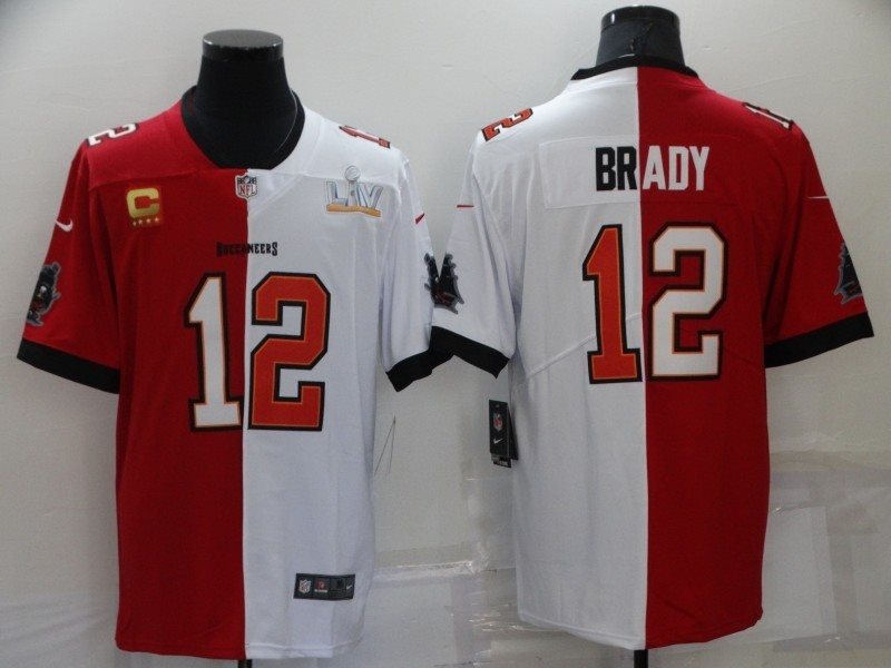 Nike Buccaneers 12 Tom Brady White Red Split Vapor Limited Men Jersey