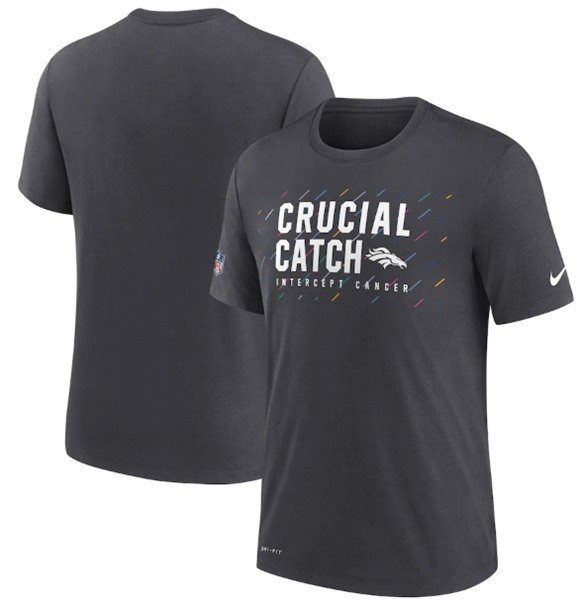 NFL Broncos Charcoal 2021 Crucial Catch Performance T-Shirt