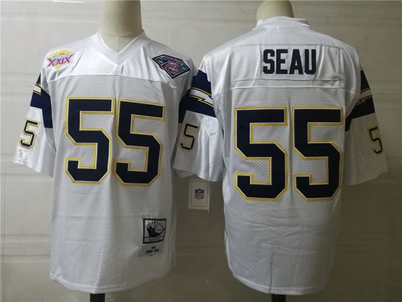 Mitchell and Ness NFL Chargers 55 Junior Seau White Throwback Jersey