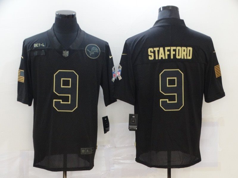 Nike Lions 9 Matthew Stafford 2020 Black Salute To Service Limited Men Jersey